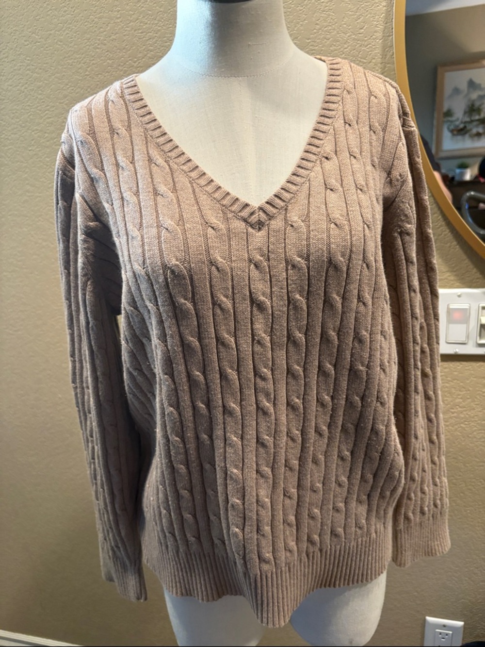 St. John's Bay Taupe Cable-Knit V-Neck Sweater